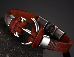 Nautical Anchor Leather Bracelet