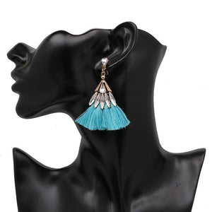 Blue Crystal Tassel Earrings