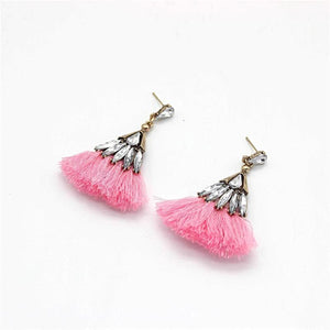 Pink Crystal Tassel Earrings