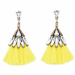 Yellow Crystal Tassel Earrings