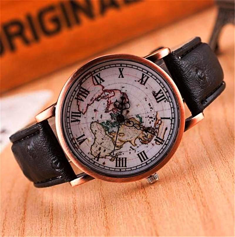 Old World Map Leather Watch