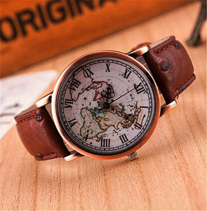 Old World Map Leather Watch