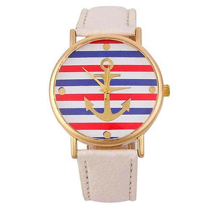 Nautical White Leather Watch