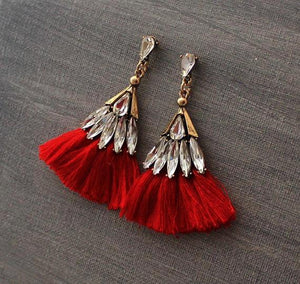 Red Crystal Tassel Earrings