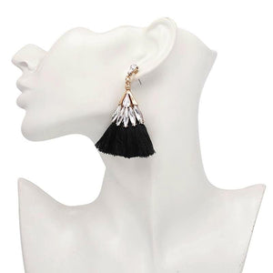 Black Crystal Tassel Earrings KEISELA