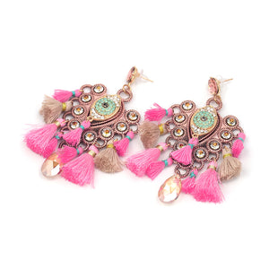 Rose Evil Eye Crystal Tassel Earrings