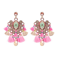 Rose Evil Eye Crystal Tassel Earrings