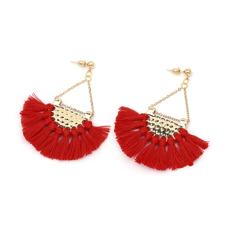 Buy Red Crystal Beads Tasselled Long Earrings by Desi Bijouu Online at Aza  Fashions.