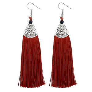 Dark red tassel earrings on sale