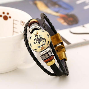 Celestial Hematite Zodiac Sign Leather Bracelet