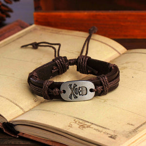 Skull & Bones Leather Cuff Bracelet