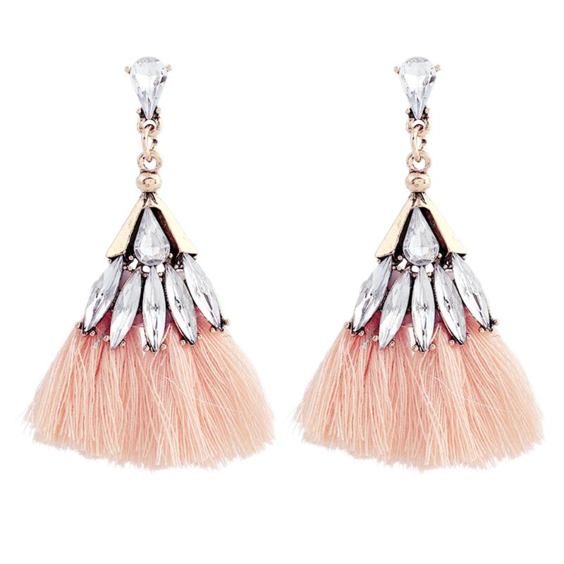 Peach Crystal Tassel Earrings