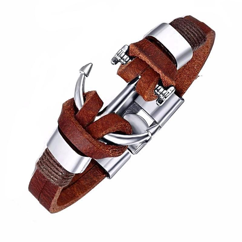 Nautical Anchor Leather Bracelet