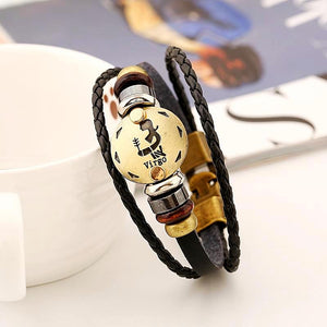 Celestial Hematite Zodiac Sign Leather Bracelet