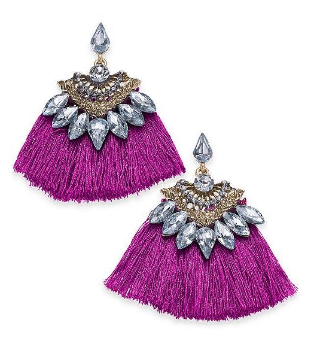 Orchid Crystal Tassel Earrings