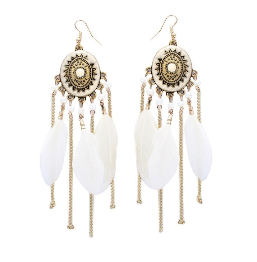 Bimini White Feather Earrings