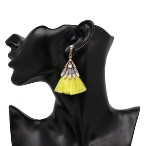 Yellow Crystal Tassel Earrings