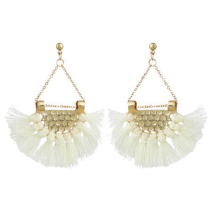 Flamenco White Tassel Earrings